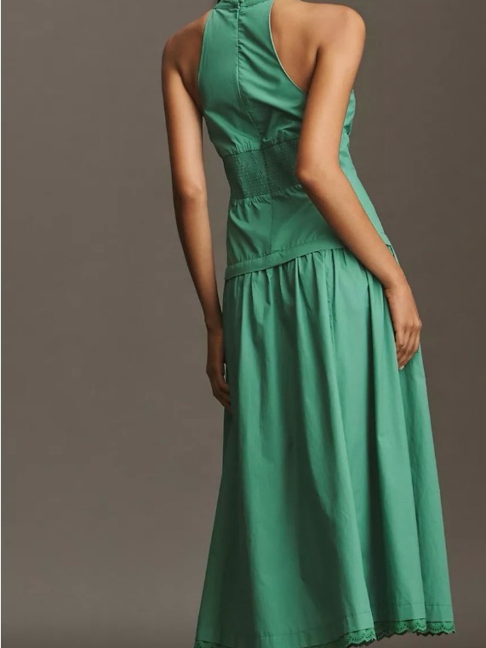 Maeve Green Halter Midi Dress drop waist - Picture 2 of 8